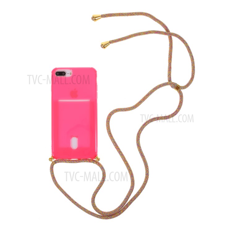 Shock-resistant TPU Phone Case with Textile Hanging Rope for iPhone 8 Plus / 7 Plus / 6 Plus 5.5-inch - Rose-1