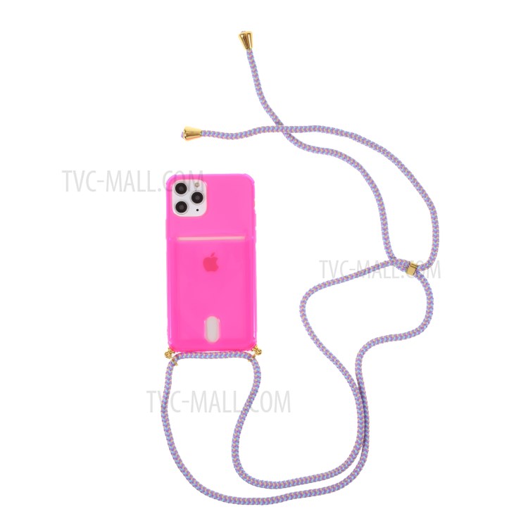 Shock-resistant TPU Phone Case with Textile Hanging Rope for iPhone 11 Pro Max 6.5-inch - Pink-1