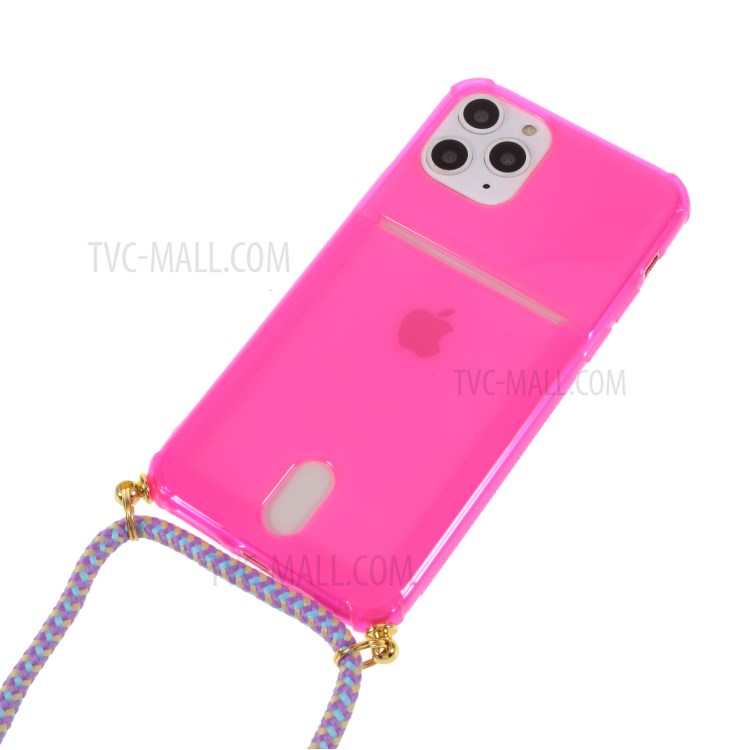Resistente A Los Golpes Caja Del Teléfono De TPU Con Una Cuerda Colgando Textiles Para El Iphone 11 Pro Máximo De 6,5 Pulgadas - Rosado-2