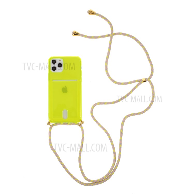 Shock-resistant TPU Phone Case with Textile Hanging Rope for iPhone 11 Pro Max 6.5-inch - Yellow-1