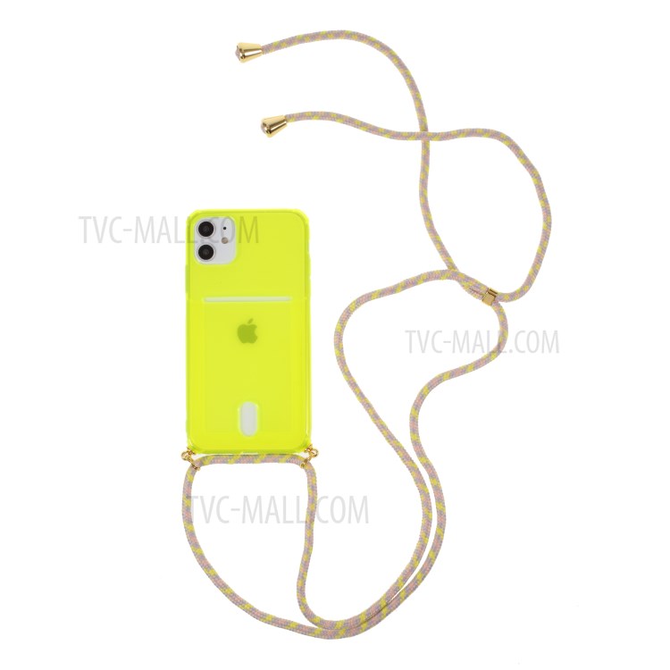 Shock-resistant Card Slot TPU Phone Case with Textile Hanging Rope for iPhone 11 6.1 inch - Yellow-1