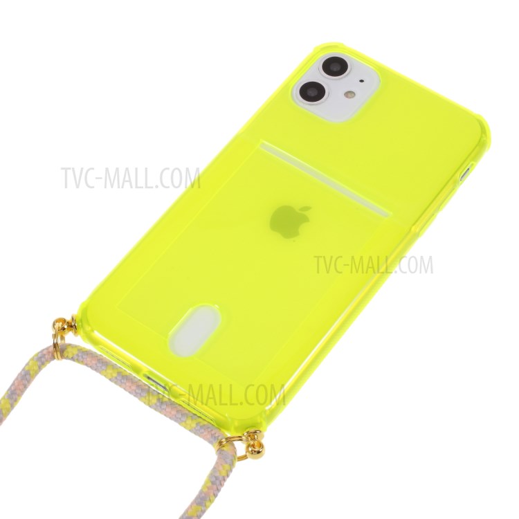 Shock-resistant Card Slot TPU Phone Case with Textile Hanging Rope for iPhone 11 6.1 inch - Yellow-2