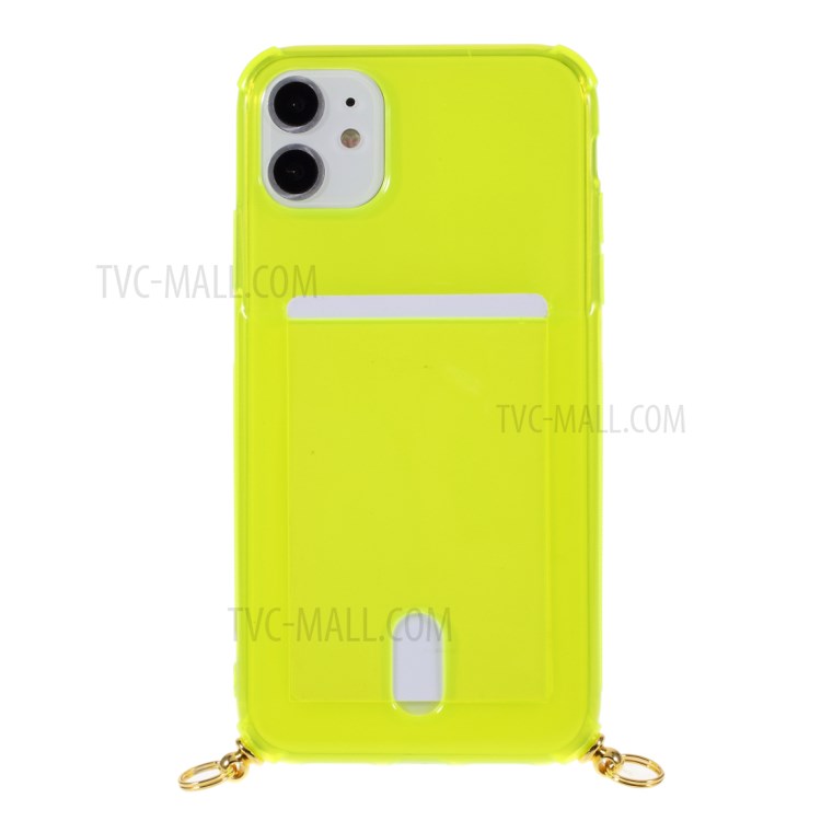 Shock-resistant Card Slot TPU Phone Case with Textile Hanging Rope for iPhone 11 6.1 inch - Yellow-4