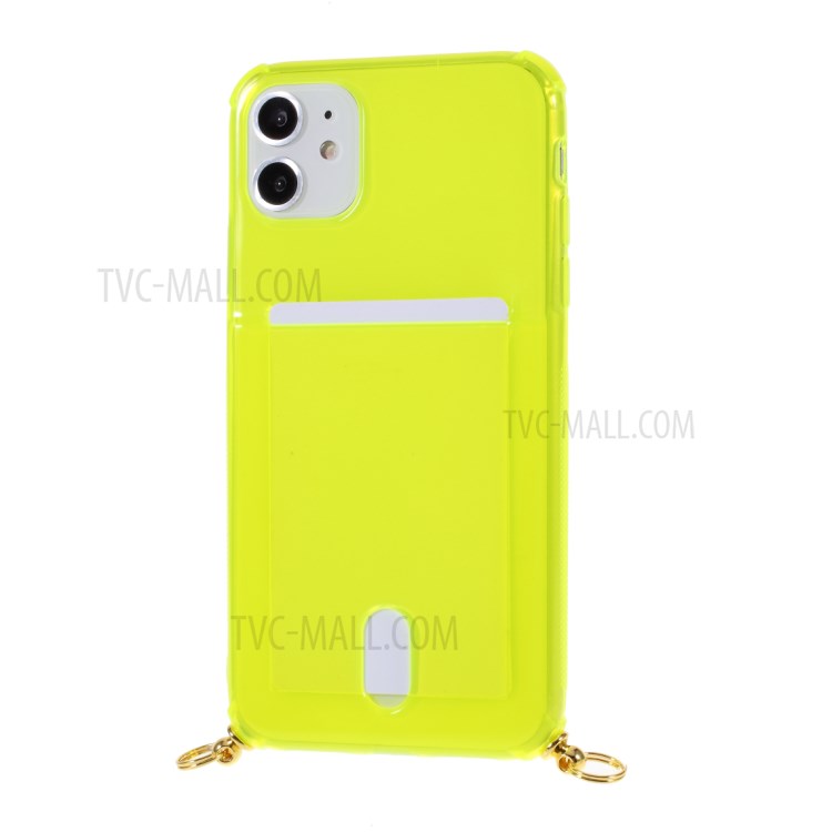 Shock-resistant Card Slot TPU Phone Case with Textile Hanging Rope for iPhone 11 6.1 inch - Yellow-5