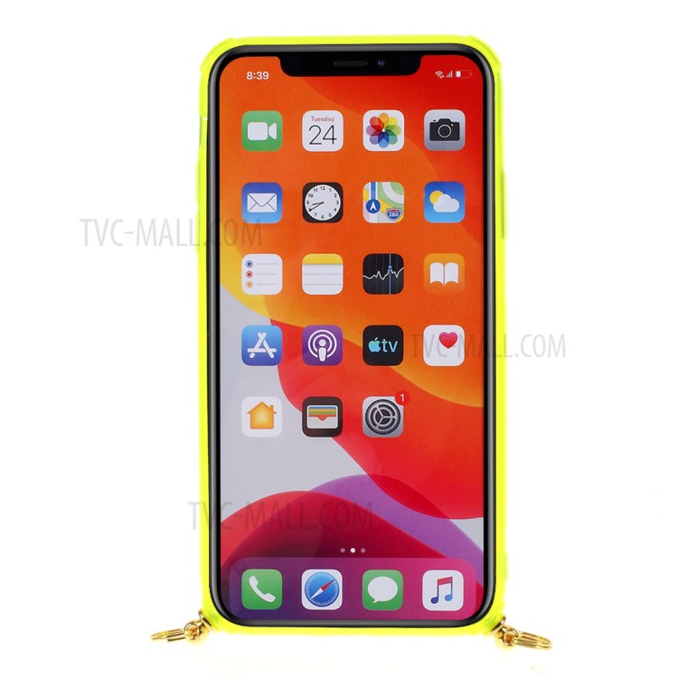 Shock-resistant Card Slot TPU Phone Case with Textile Hanging Rope for iPhone 11 6.1 inch - Yellow-6