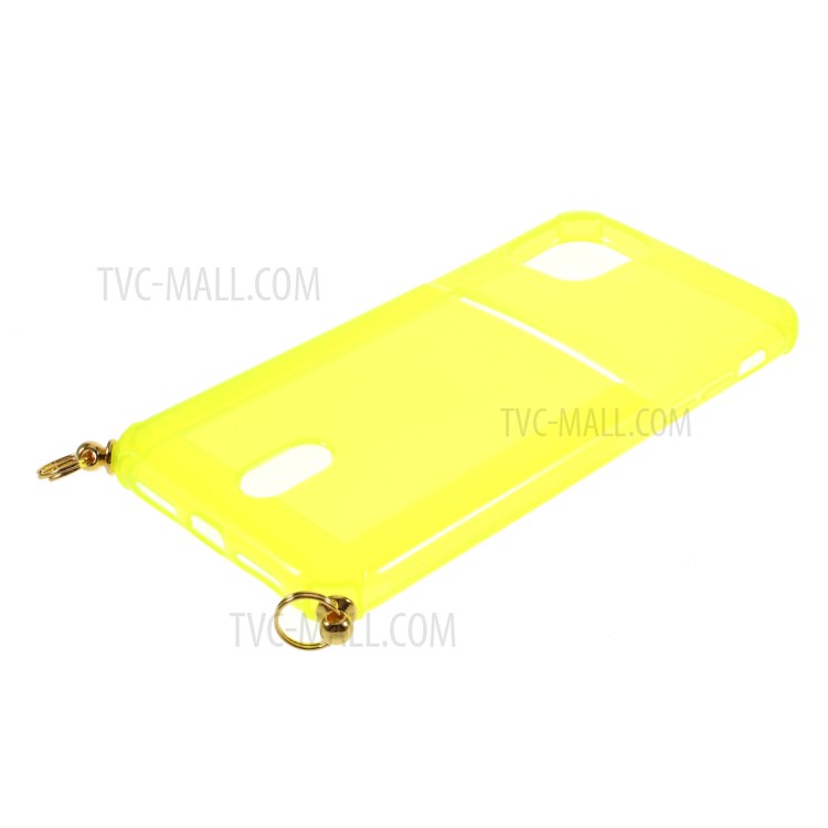 Shock-resistant Card Slot TPU Phone Case with Textile Hanging Rope for iPhone 11 6.1 inch - Yellow-7