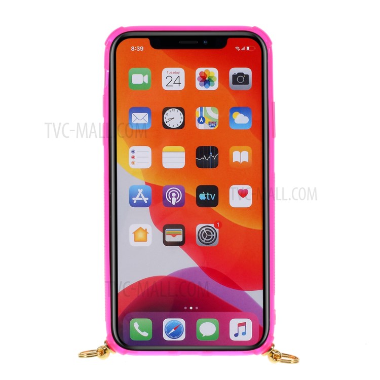 Shock-resistant Card Slot TPU Phone Case with Textile Hanging Rope for iPhone 11 6.1 inch - Pink-5