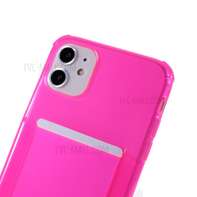 Shock-resistant Card Slot TPU Phone Case with Textile Hanging Rope for iPhone 11 6.1 inch - Pink-6