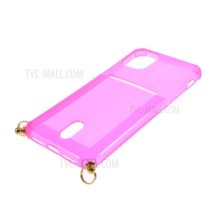 Shock-resistant Card Slot TPU Phone Case with Textile Hanging Rope for iPhone 11 6.1 inch - Pink-7