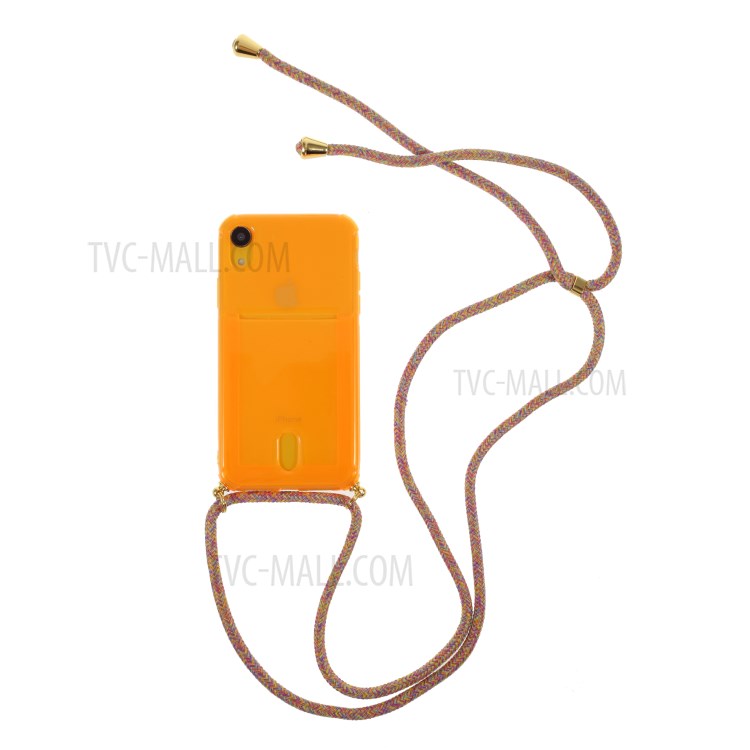 Shock-resistant Card Slot TPU Phone Case with Hanging Rope for iPhone XR 6.1 inch - Orange-1