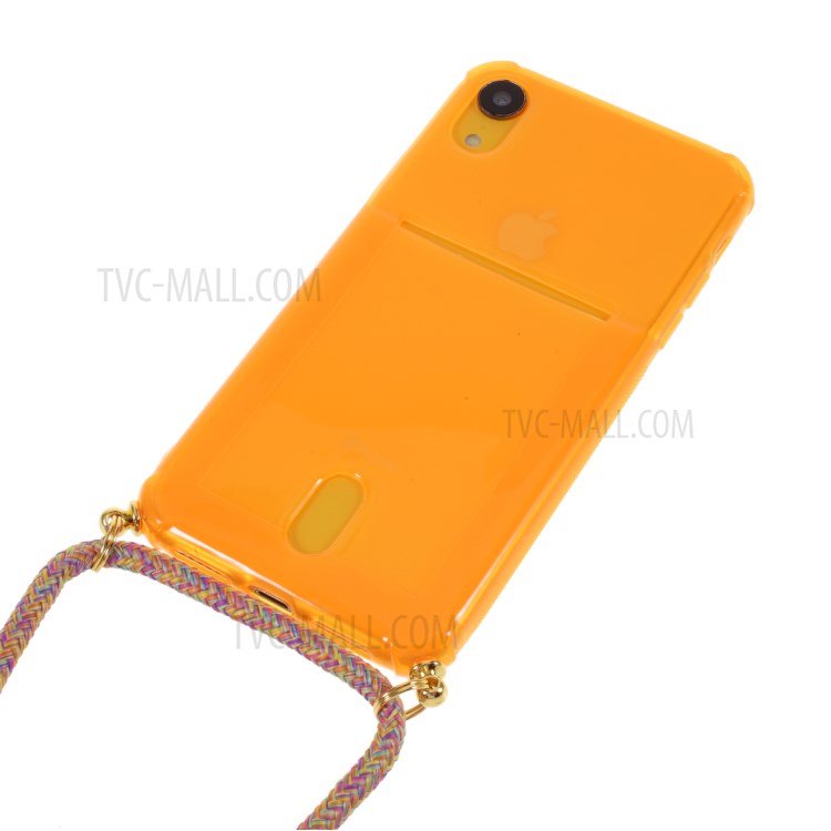 Shock-resistant Card Slot TPU Phone Case with Hanging Rope for iPhone XR 6.1 inch - Orange-2