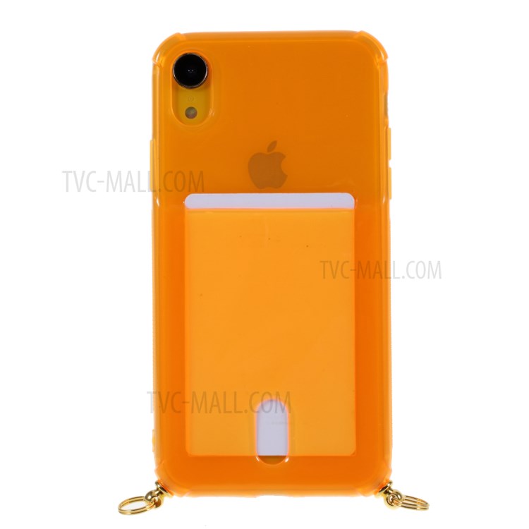 Shock-resistant Card Slot TPU Phone Case with Hanging Rope for iPhone XR 6.1 inch - Orange-4