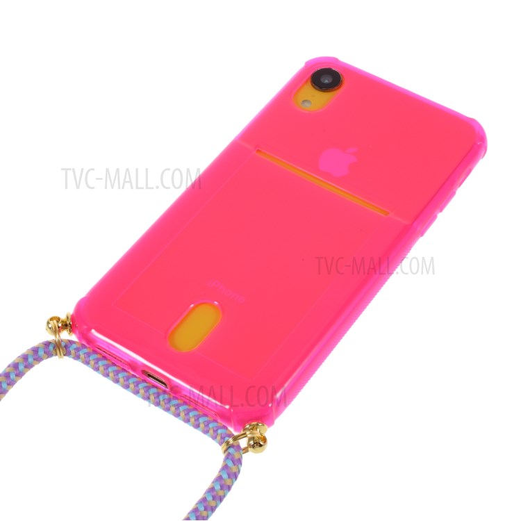 Shock-resistant Card Slot TPU Phone Case with Hanging Rope for iPhone XR 6.1 inch - Pink-2