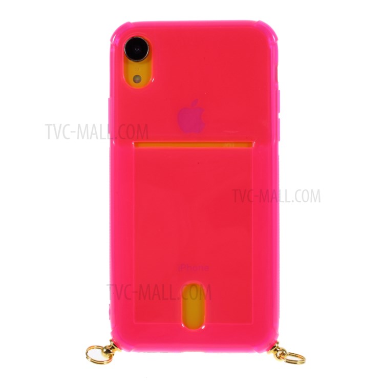 Shock-resistant Card Slot TPU Phone Case with Hanging Rope for iPhone XR 6.1 inch - Pink-3