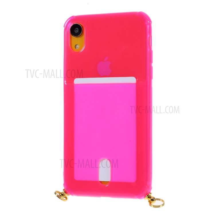 Shock-resistant Card Slot TPU Phone Case with Hanging Rope for iPhone XR 6.1 inch - Pink-4
