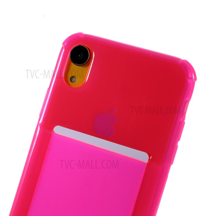 Shock-resistant Card Slot TPU Phone Case with Hanging Rope for iPhone XR 6.1 inch - Pink-6
