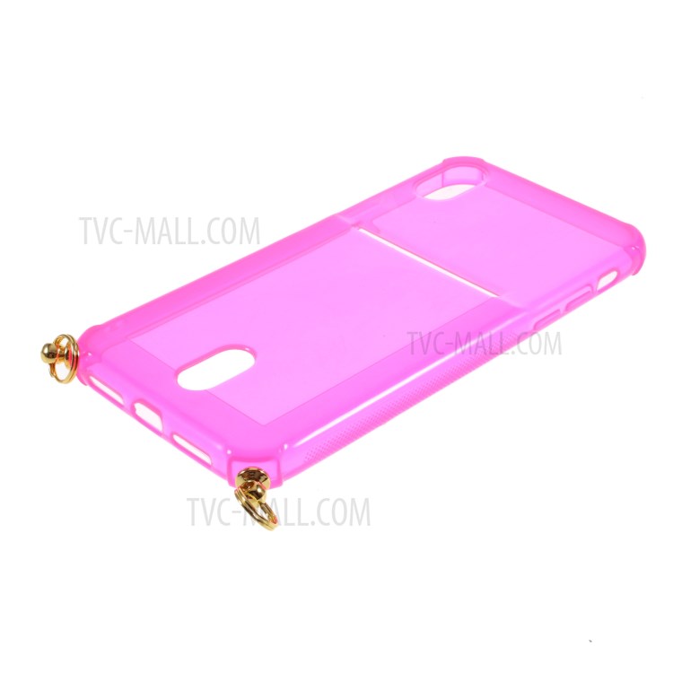 Shock-resistant Card Slot TPU Phone Case with Hanging Rope for iPhone XR 6.1 inch - Pink-7