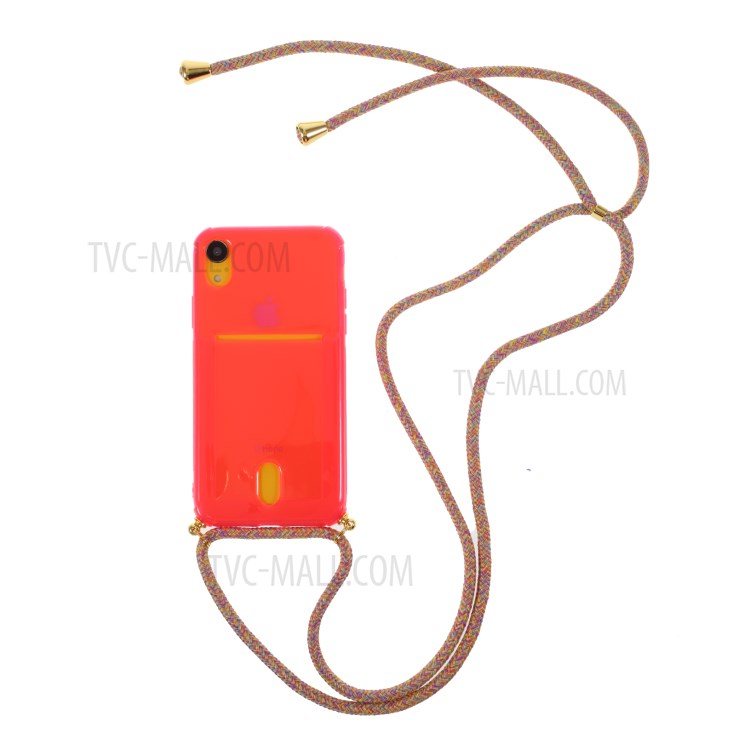 Shock-resistant Card Slot TPU Phone Case with Hanging Rope for iPhone XR 6.1 inch - Rose-1