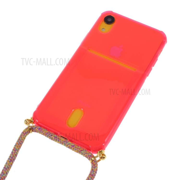 Shock-resistant Card Slot TPU Phone Case with Hanging Rope for iPhone XR 6.1 inch - Rose-2