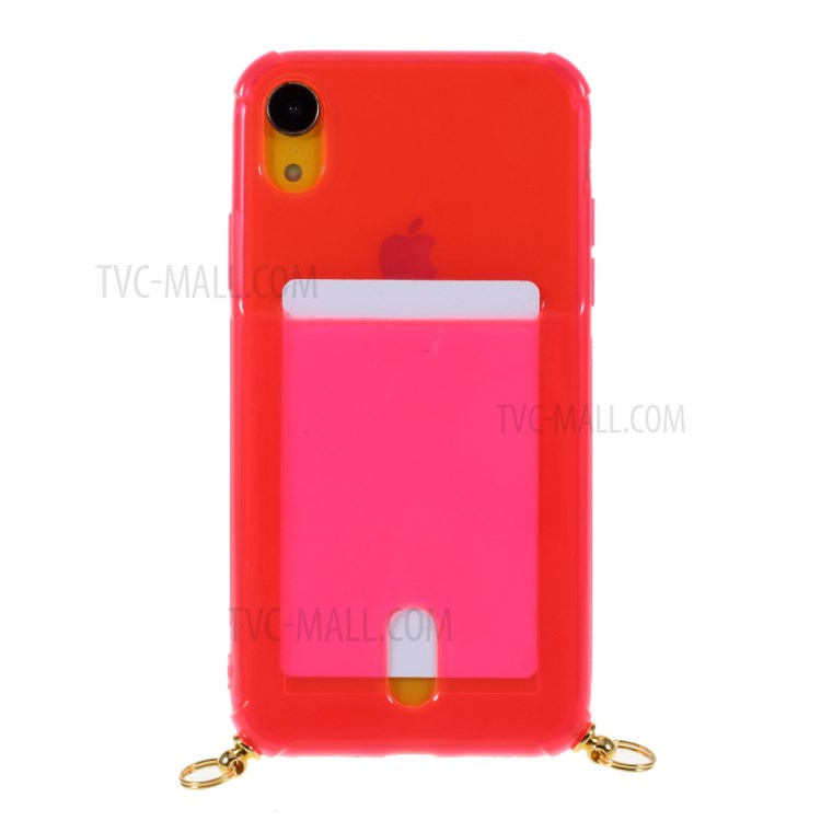 Shock-resistant Card Slot TPU Phone Case with Hanging Rope for iPhone XR 6.1 inch - Rose-3