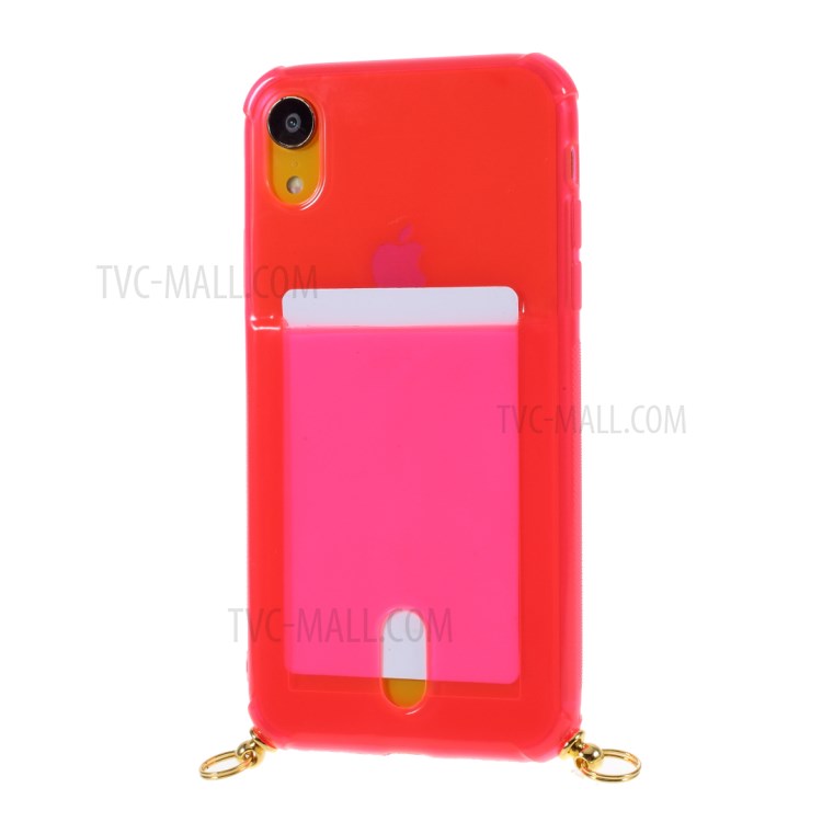 Shock-resistant Card Slot TPU Phone Case with Hanging Rope for iPhone XR 6.1 inch - Rose-4