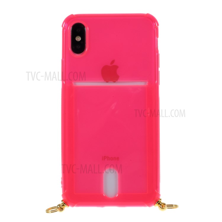 Slot Para Cartão De Caso De Telefone Celular TPU Resistente Ao Choque Com Corda Pendurada Para Iphone XS Máximo De 6,5 Polegadas - Rosa-3