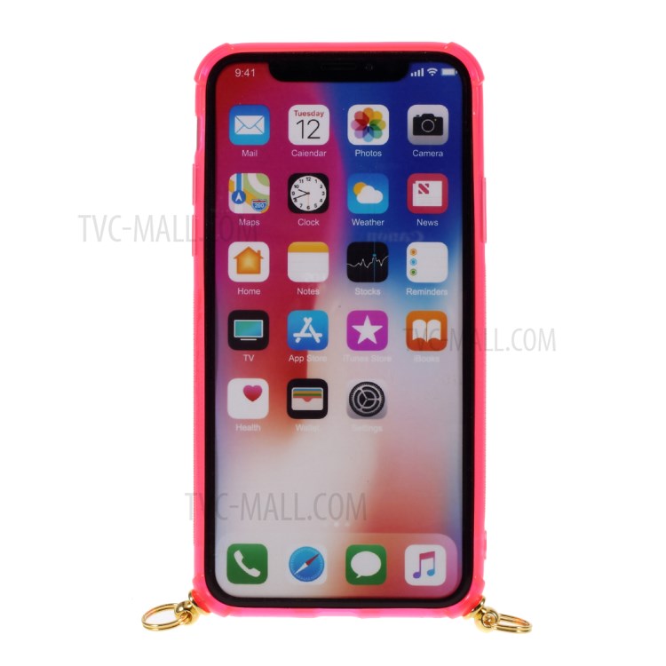 Slot Para Cartão De Caso De Telefone Celular TPU Resistente Ao Choque Com Corda Pendurada Para Iphone XS Máximo De 6,5 Polegadas - Rosa-5