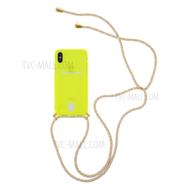Shock-resistant Card Slot TPU Cell Phone Case with Hanging Rope for iPhone XS Max 6.5 inch - Yellow-1