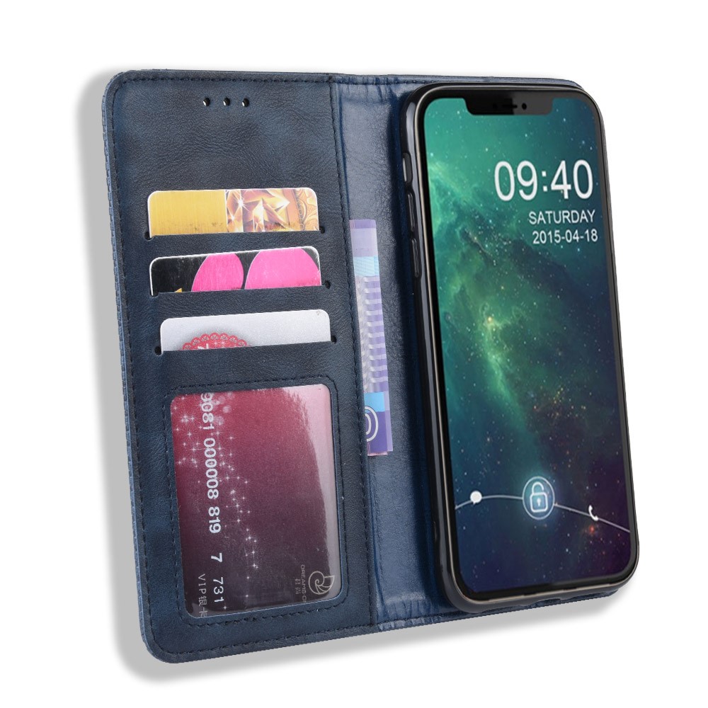 Auto-absorbed Retro PU Leather Stylish Cover for iPhone 12 Max 6.1 inch - Blue-5