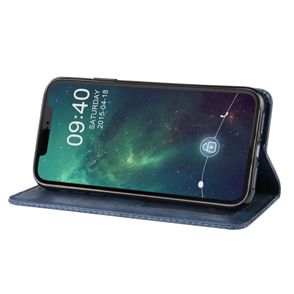 Auto-absorbed Retro PU Leather Stylish Cover for iPhone 12 Max 6.1 inch - Blue-6