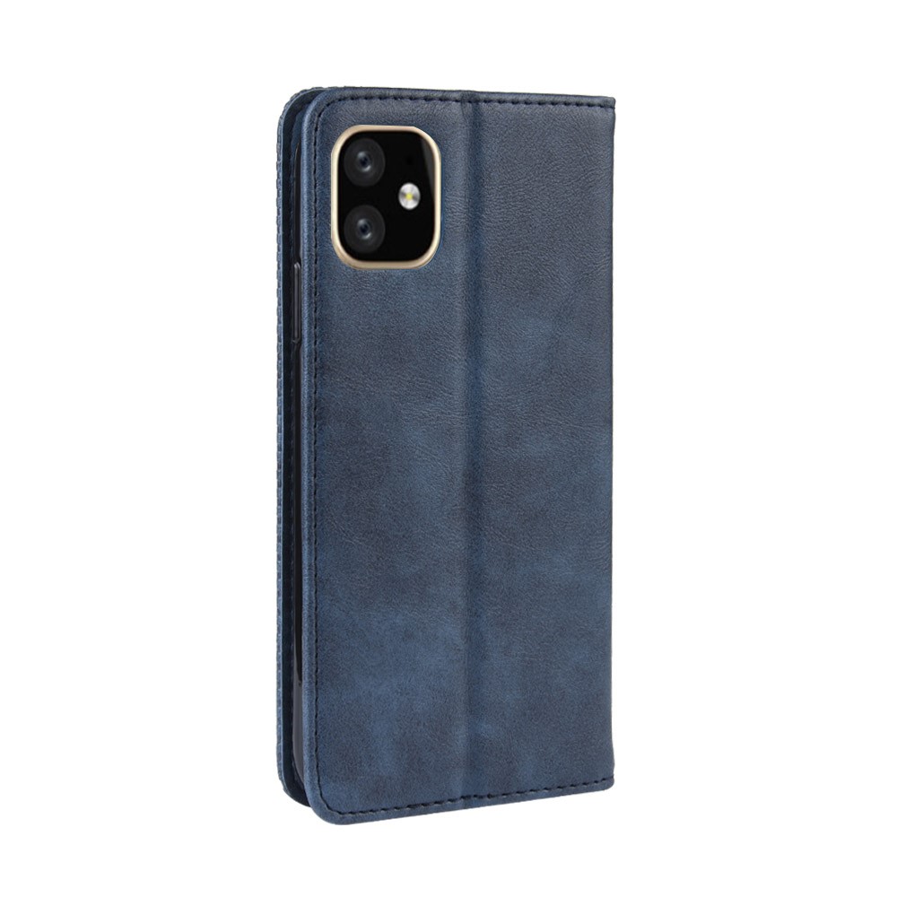 Auto-absorbed Retro PU Leather Stylish Cover for iPhone 12 Max 6.1 inch - Blue-7