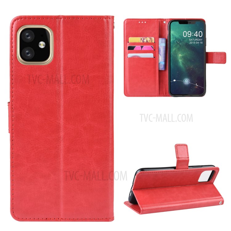 Crazy Horse Unique Leather Case with Strap for iPhone 12 Pro 6.1 inch - Red-1