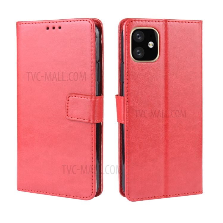 Crazy Horse Unique Leather Case with Strap for iPhone 12 Pro 6.1 inch - Red-2