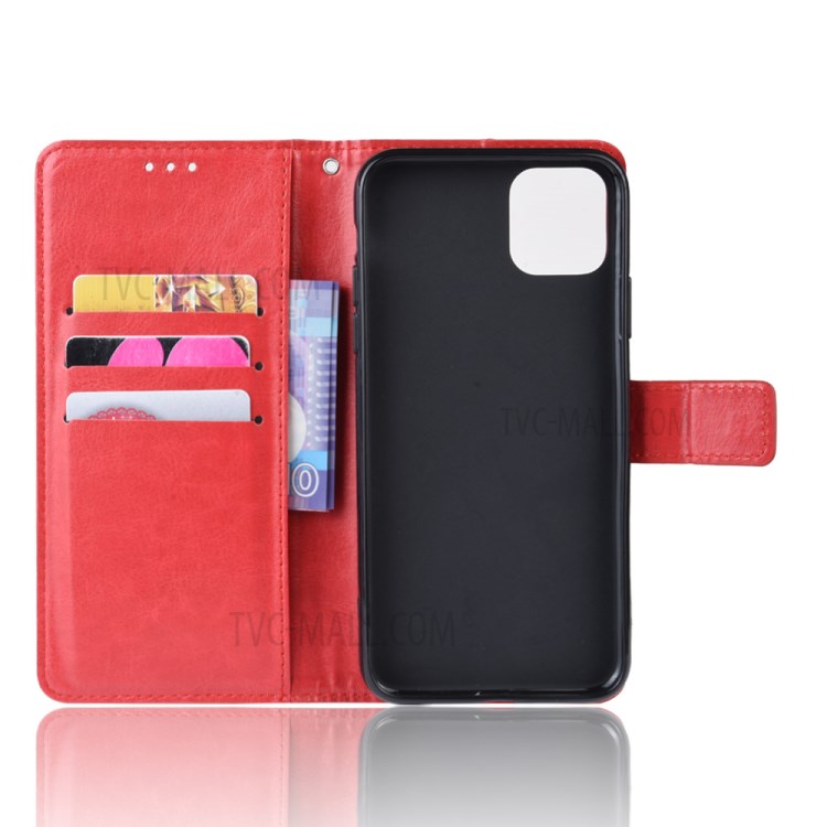 Crazy Horse Unique Leather Case with Strap for iPhone 12 Pro 6.1 inch - Red-4
