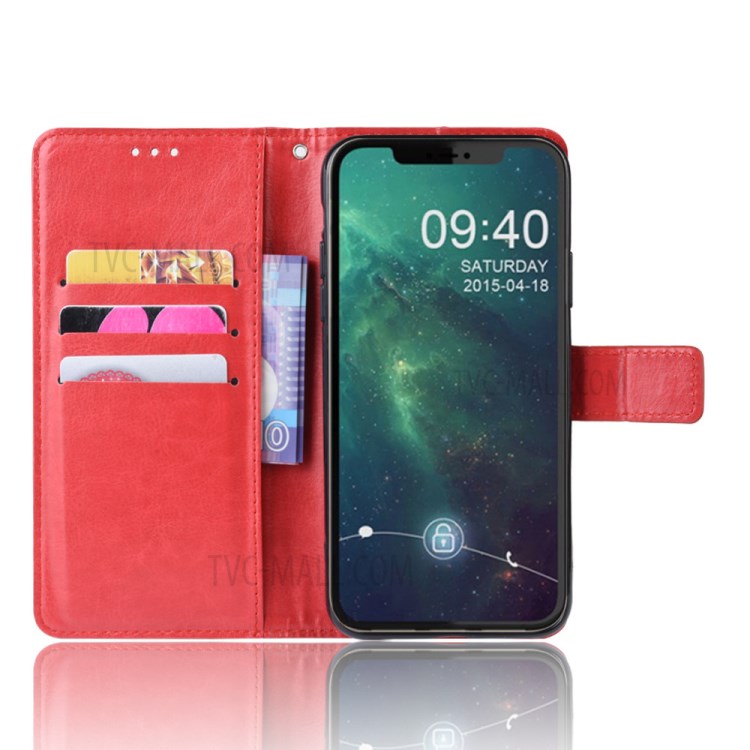 Crazy Horse Unique Leather Case with Strap for iPhone 12 Pro 6.1 inch - Red-5