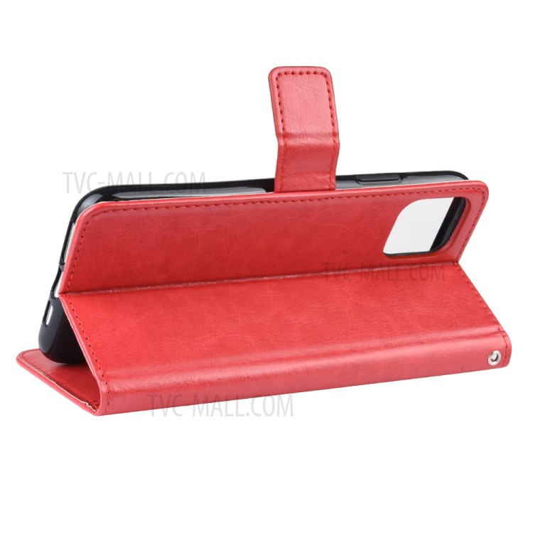 Crazy Horse Unique Leather Case with Strap for iPhone 12 Pro 6.1 inch - Red-6