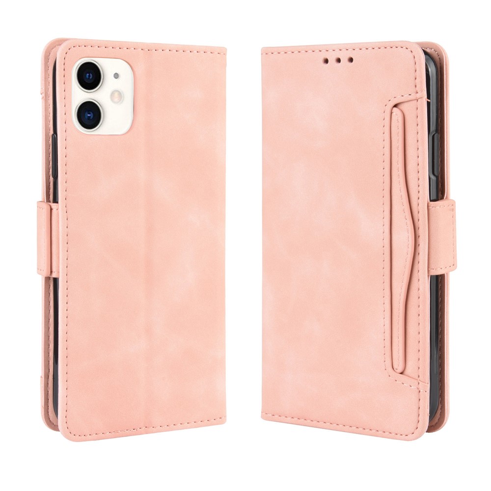 PU Leather with Multiple Card Slots Cell Phone Cover for iPhone 12 Pro 6.1 inch - Pink-2