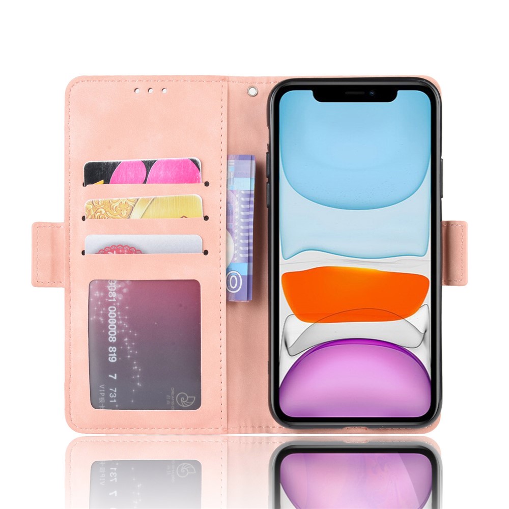 PU Leather with Multiple Card Slots Cell Phone Cover for iPhone 12 Pro 6.1 inch - Pink-5
