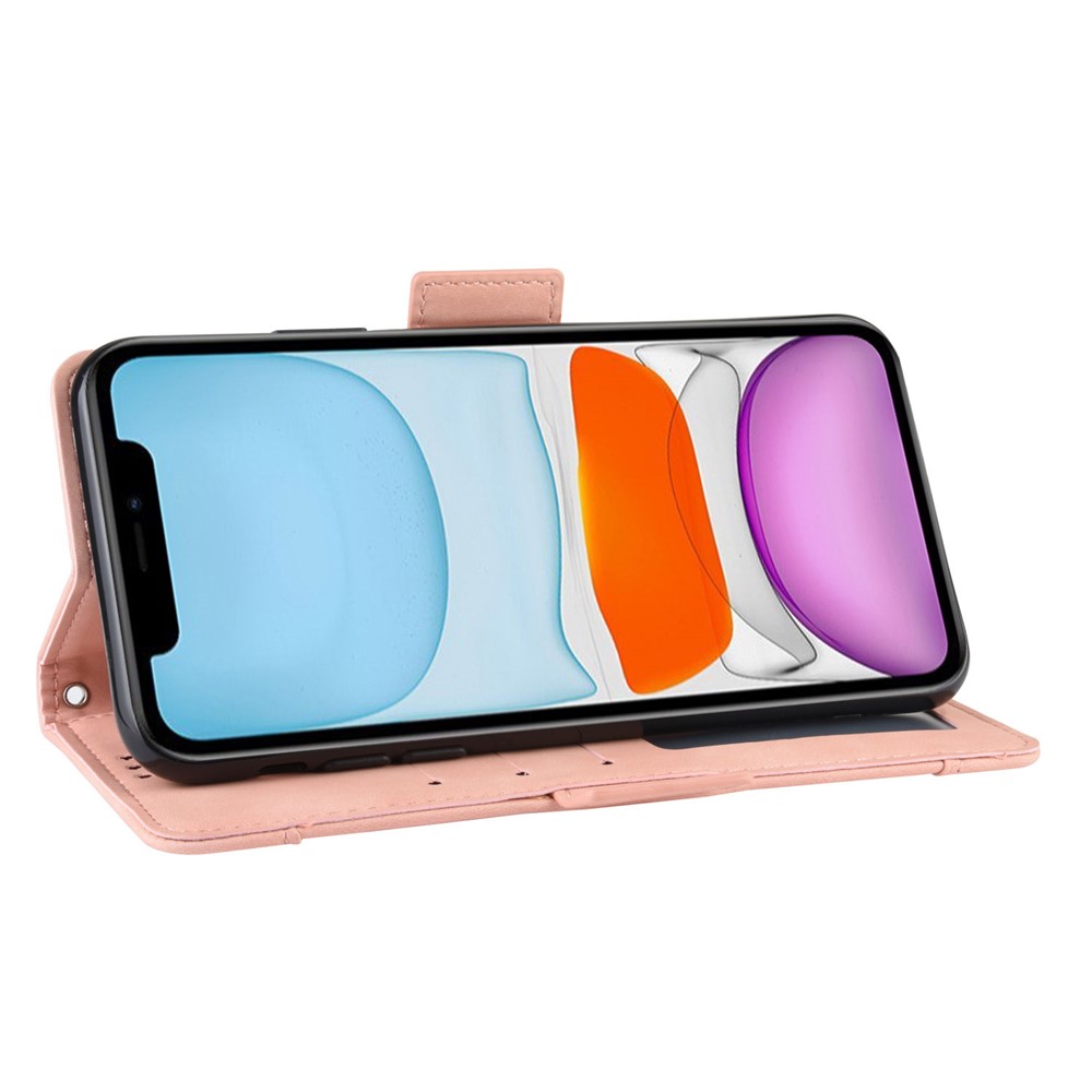 PU Leather with Multiple Card Slots Cell Phone Cover for iPhone 12 Pro 6.1 inch - Pink-6