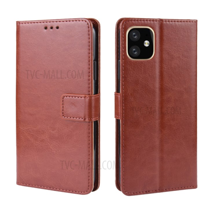 Crazy Horse Skin PU Leather Phone Cover for iPhone 12 Max 6.1 inch - Brown-2