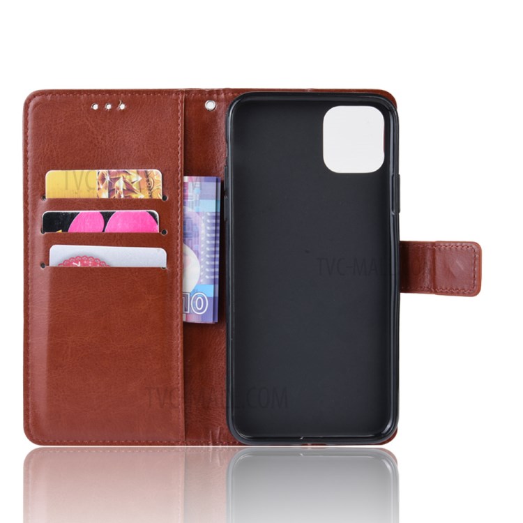 Crazy Horse Skin PU Leather Phone Cover for iPhone 12 Max 6.1 inch - Brown-4