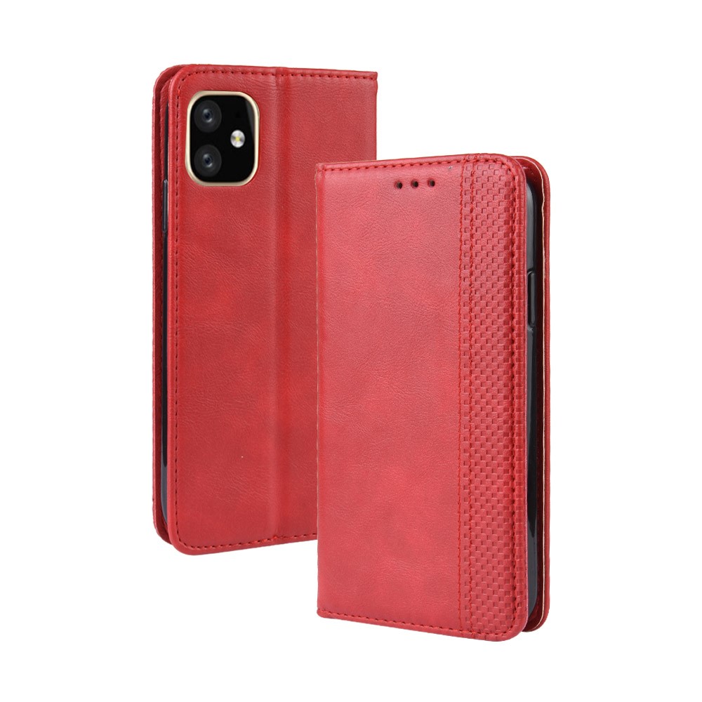 Auto-absorbed Retro PU Leather Cover for iPhone 12 Pro Max 6.7 inch - Red-2