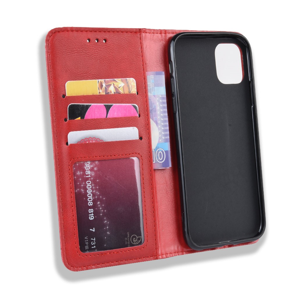 Auto-absorbed Retro PU Leather Cover for iPhone 12 Pro Max 6.7 inch - Red-4