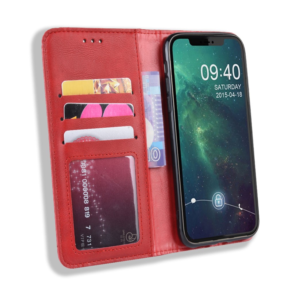 Auto-absorbed Retro PU Leather Cover for iPhone 12 Pro Max 6.7 inch - Red-5