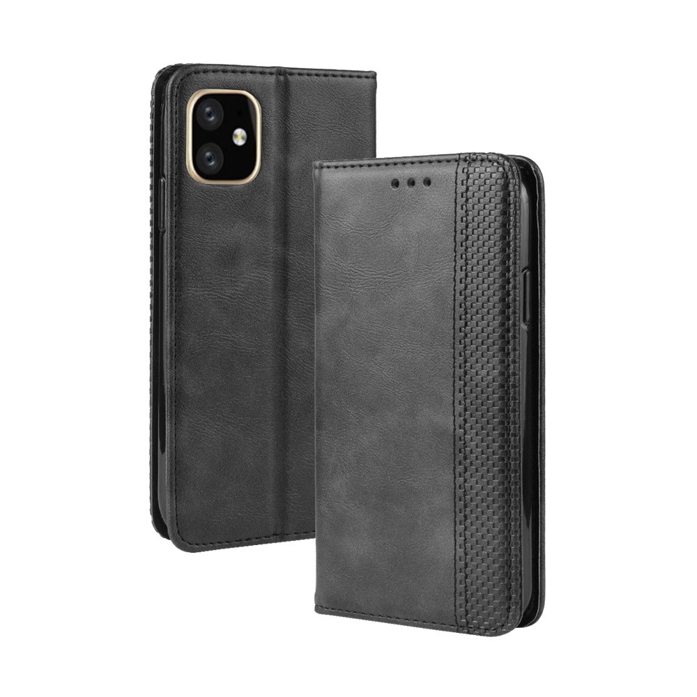 Auto-absorbierte Retro-PU-Lederabdeckung Für IPhone 12 Mini - Schwarz