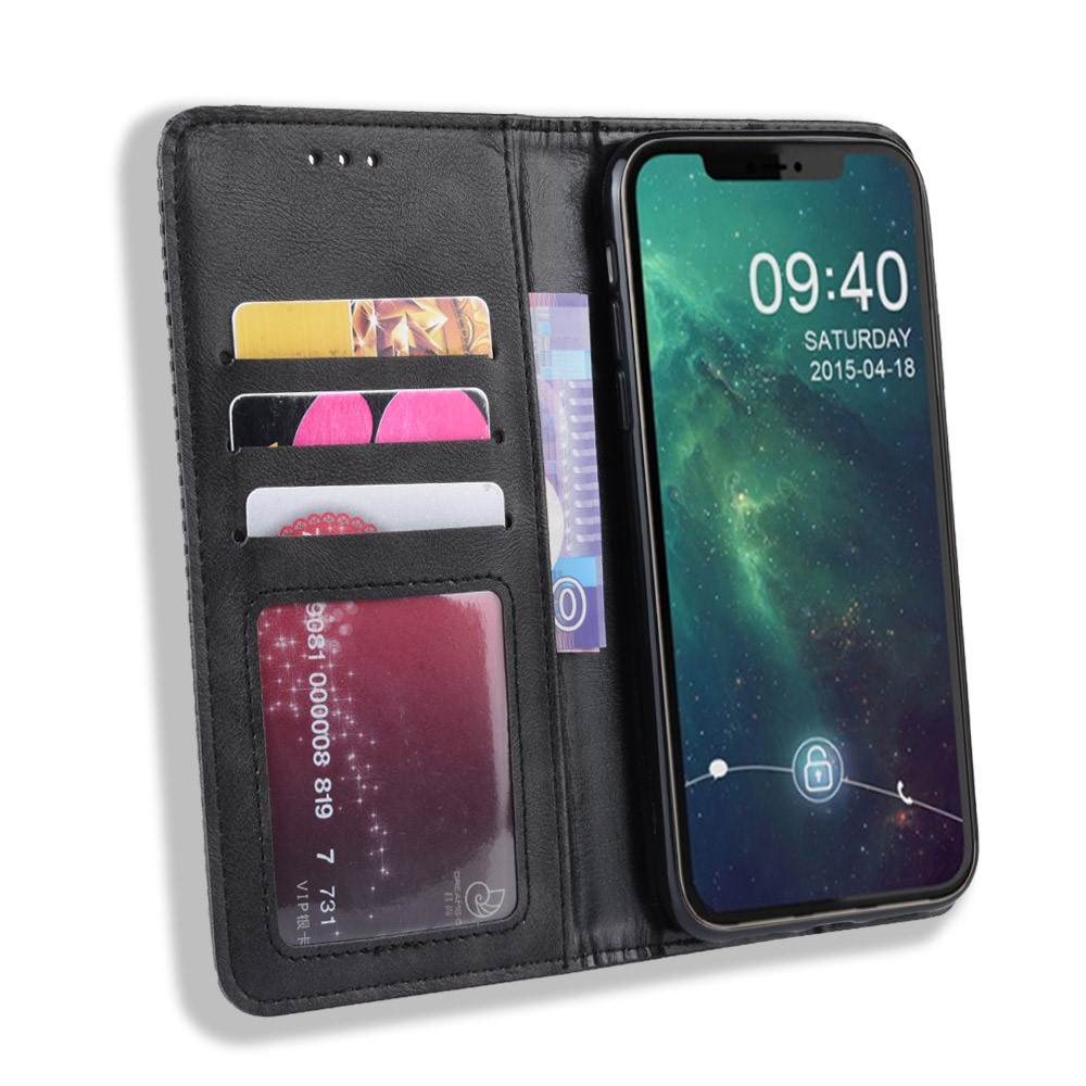 Auto-absorbierte Retro-PU-Lederabdeckung Für IPhone 12 Mini - Schwarz