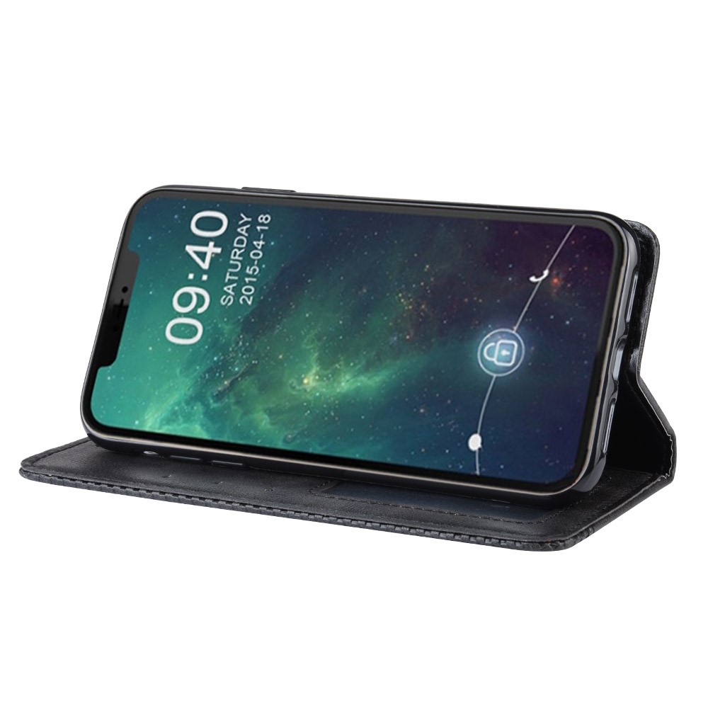 Auto-absorbed Retro PU Leather Cover for iPhone 12 5.4 inch - Black-6