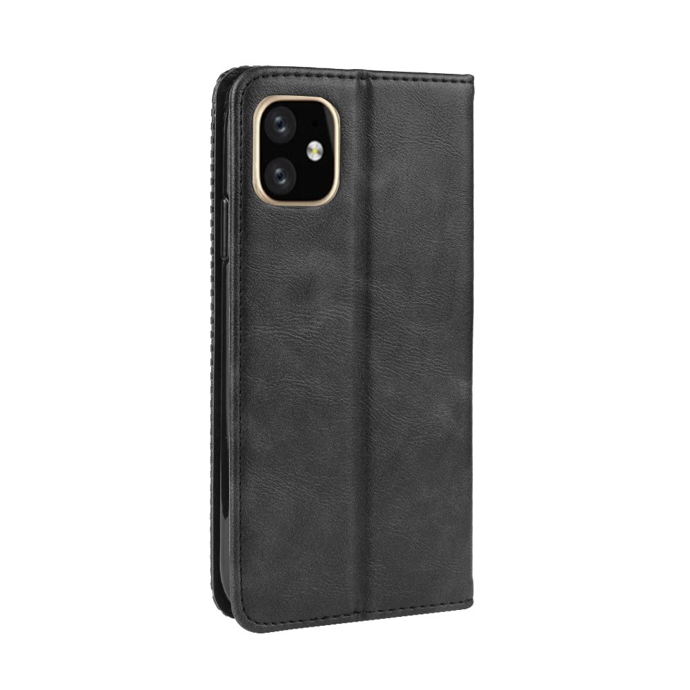 Cubierta De Cuero Retro Absorbida Automáticamente Para IPhone 12 Mini - Negro