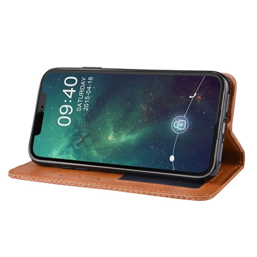 Auto-absorbed Retro PU Leather Cover for iPhone 12 5.4 inch - Brown-9