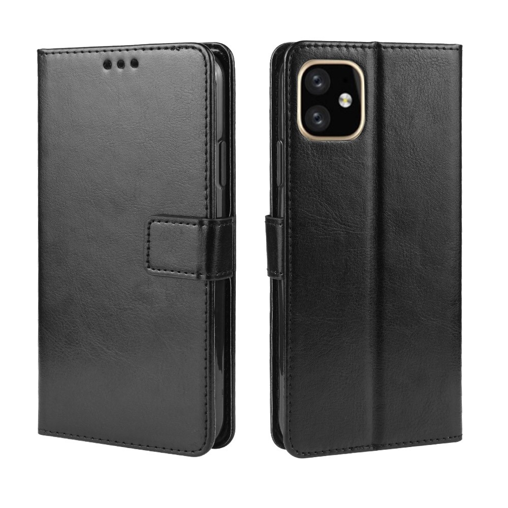 Crazy Horse Skin Leather Shell with Strap for iPhone 12 5.4 inch - Black-2